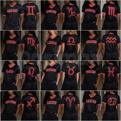 Zodiac Astrology Breathable Athletic V-Neck Jersey – Front & Back Print Short Sleeve Sportswear