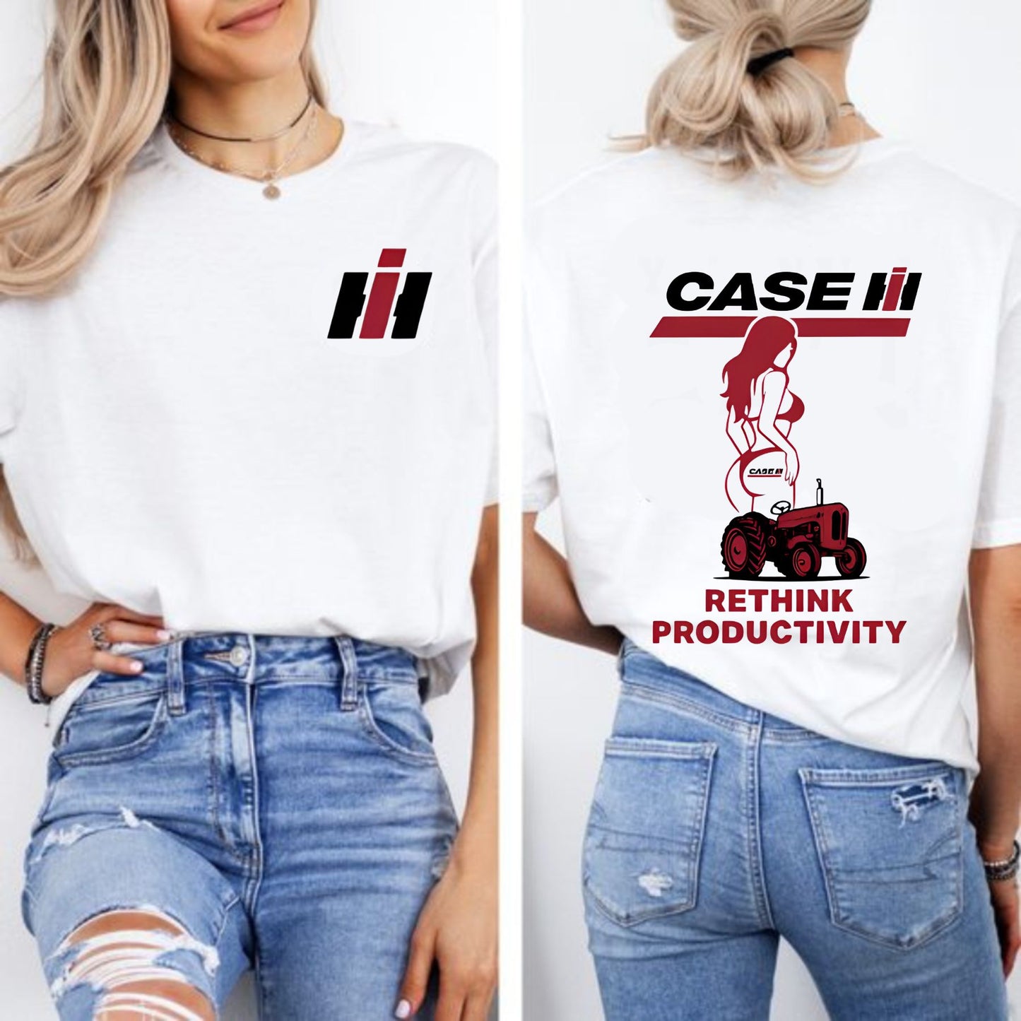 Case IH "Rethink Productivity" T-Shirt - Retro Tractor & Girl Graphic, Gift for Farmers