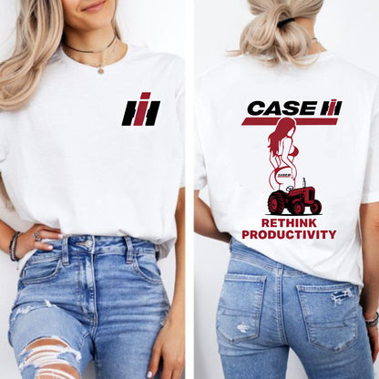 Case IH "Rethink Productivity" T-Shirt - Retro Tractor & Girl Graphic, Gift for Farmers