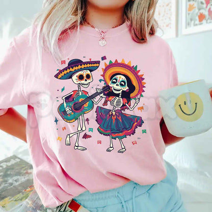 Vibrant Folk Art Skeleton Dance T-Shirt – Dia de los Muertos Unisex Graphic Tee