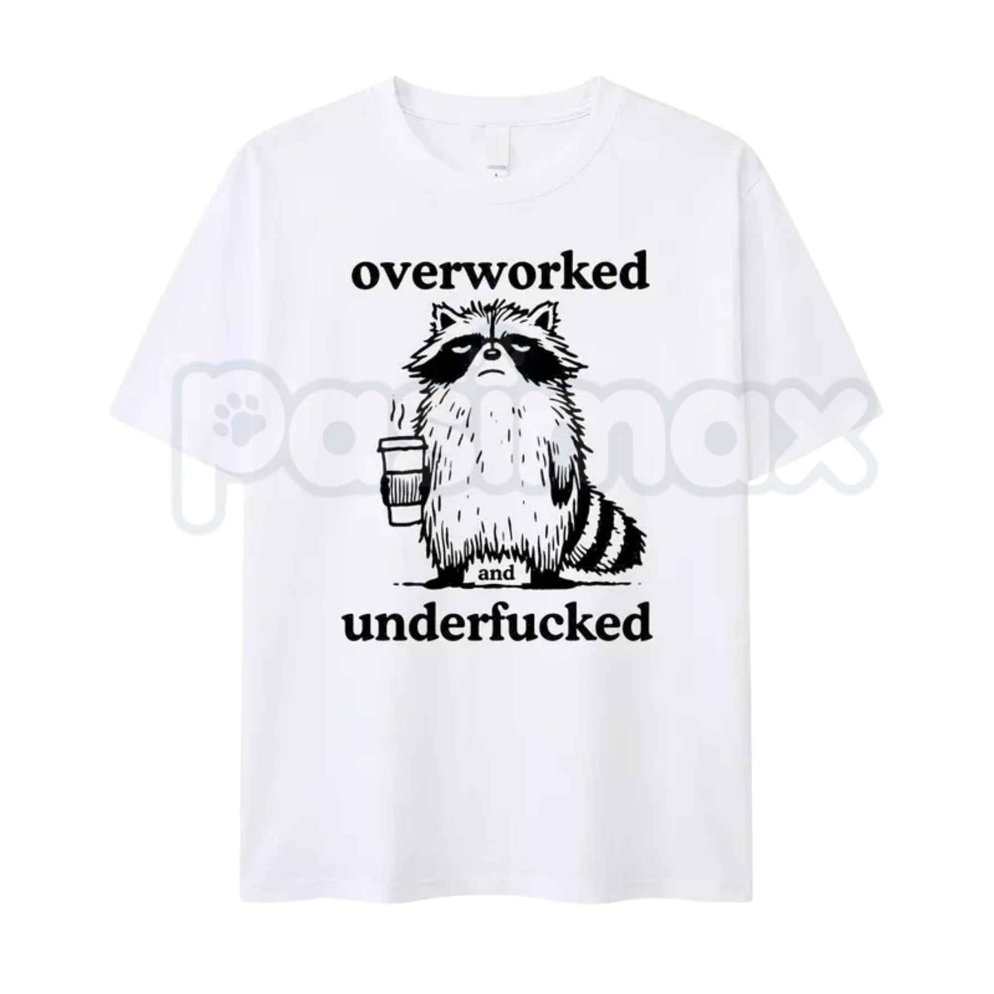 Funny Overworked Raccoon Graphic T-Shirt – Tired Trash Panda Meme Unisex Cotton Tee