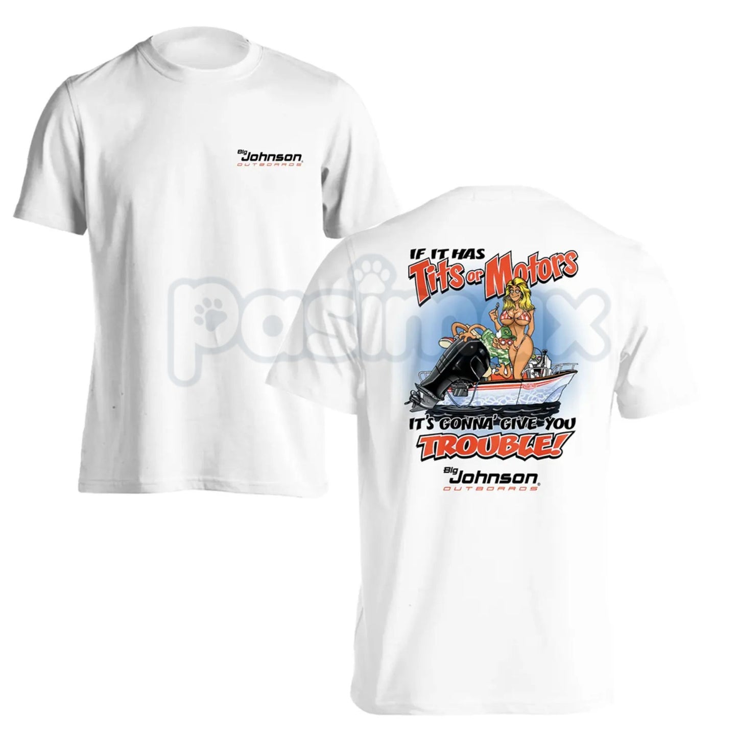 Vintage Big Johnson "Tits or Motors" Mechanic Shirt - Retro E. Normus Johnson Garage Tee, Funny Car Guy Shop Shirt, Old School 90s Automotive Humor Apparel