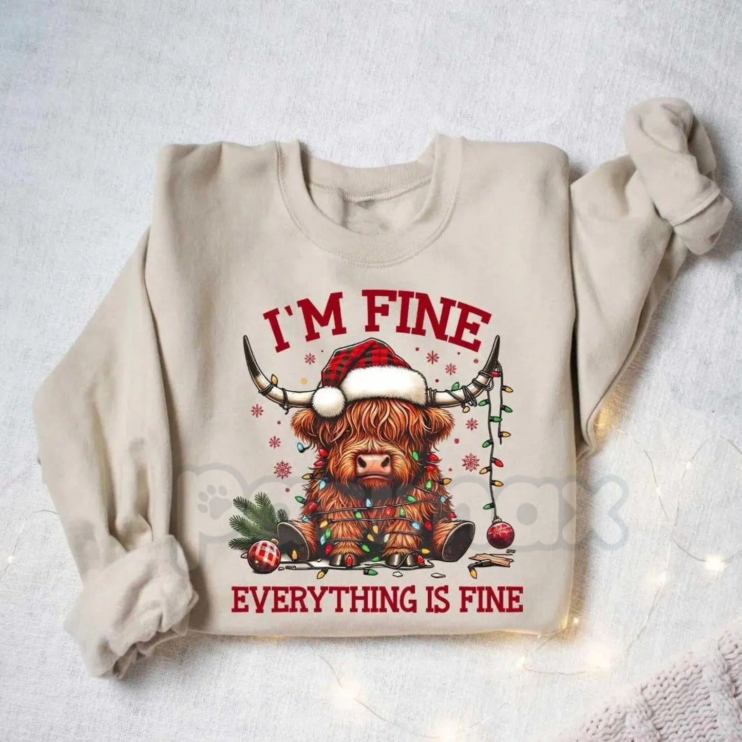 Christmas Lights Cow Sweatshirt | Funny Highland Cow Shirt | Festive Animal Crewneck | Cute Xmas Farm Gift Jumper