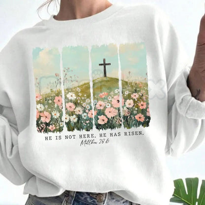 He Is Risen Crewneck | Wildflower Easter Sweatshirt | Aesthetic Christian Floral Pullover | Botanical Resurrection Shirt | Sunday Morning Faith Jumper | Minimalist Easter Gift for Women