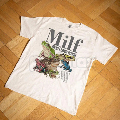 "M.I.L.F. Man I Love Frogs" Funny T-Shirt – Sarcastic Internet Meme Graphic Tee, Premium 100% Cotton Amphibian Fan Top, Soft Lived-In Heavyweight Retro Aesthetic Shirt, Made in USA