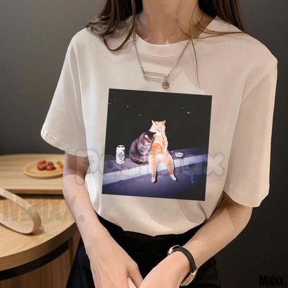 Funny Cat Smoking Graphic Tee - Ironic Animal Humor Shirt, Irreverent Cat Lover Gift, Funny Pet Statement Apparel