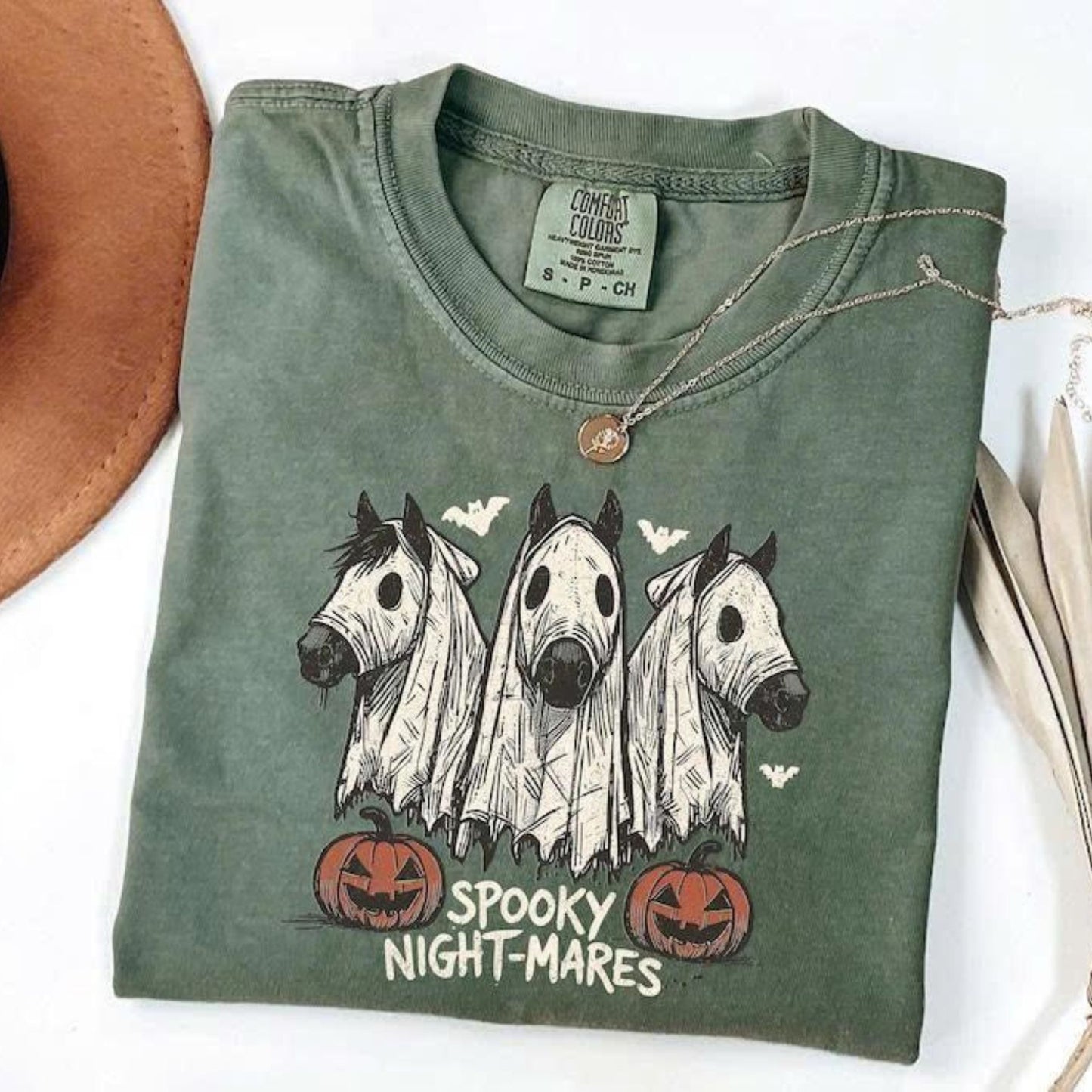 Comfort Colors Halloween Spooky Night-Mares Horse Shirt, Cute Ghost Horse Tee, Western Halloween Cowgirl Graphic T-Shirt, Fall Season Gift