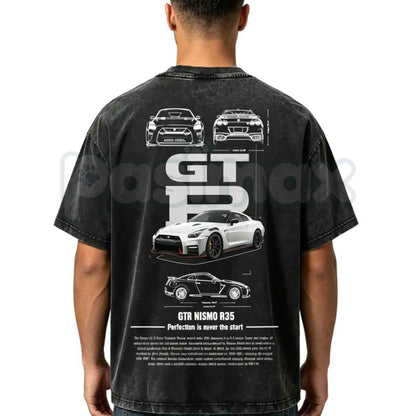 Vintage Washed GTR R35 Graphic T-Shirt – JDM Racing Culture Streetwear, Retro Nissan Sports Car Graphic Tee, Acid Washed Lightweight Cotton Unisex Top