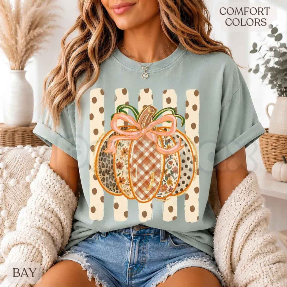 Comfort Colors® Patchwork Pumpkin T-Shirt – Preppy Fall Graphic Tee, Cute Autumn Pumpkin Patch Unisex Top & Gift