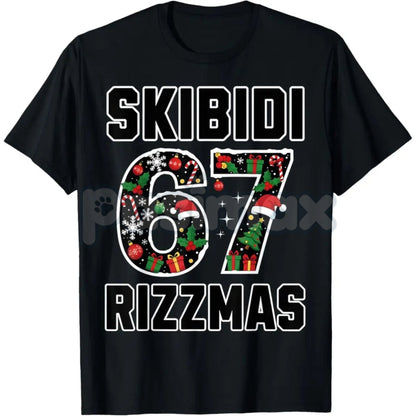 Skibidi Rizzmas 67 Viral T-Shirt - Gen Alpha Internet Slang Tee, Absurd Christmas Party Meme, Unisex Holiday Humor