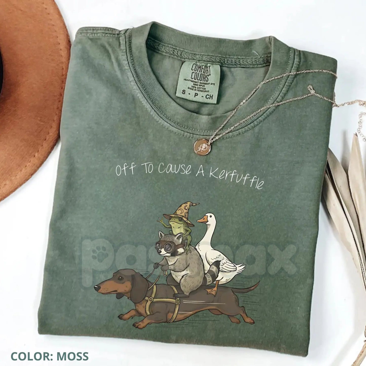 Comfort Colors® Kerfuffle Crew T-Shirt – Funny Chaos Raccoon, Goose, Frog & Wiener Dog Tee, Retro Meme Squad Shirt, Sarcastic Animal Lover Gift