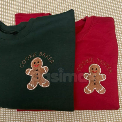 Embroidered "Cookie Baker" or "Cookie Tester" Crewneck – Unisex Christmas Baking Shirt