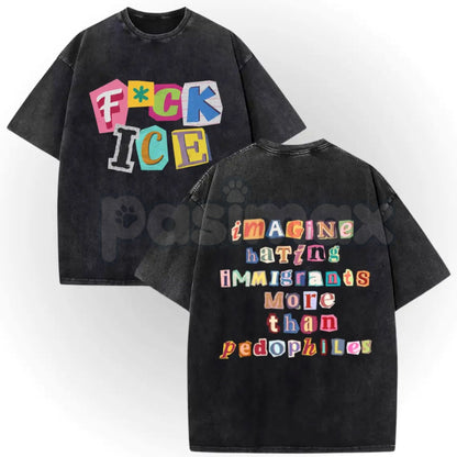 Anti ICE Magazine Letters Vintage Washed T-Shirt – Human Rights Activist Graphic Tee, Lightweight Retro Cotton Streetwear