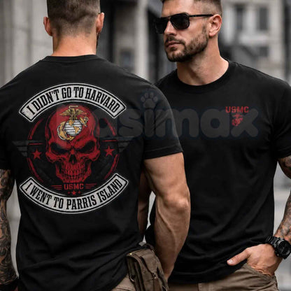 I Didn't Go To Harvard I Went To Parris Island T-Shirt – USMC Veteran Unisex Cotton Tee