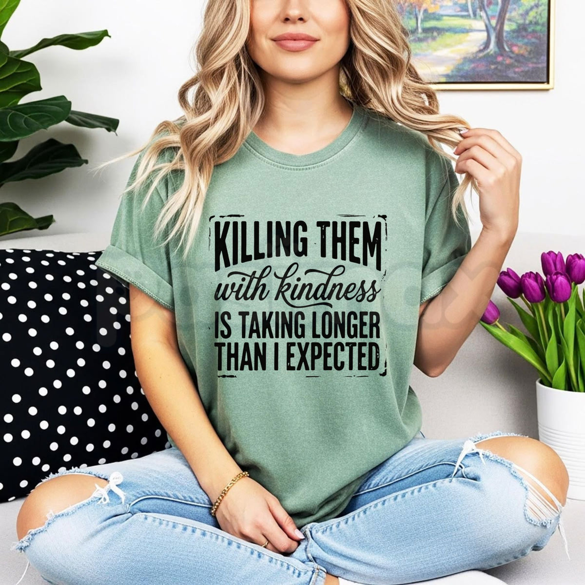 Comfort Colors® Funny Killing Them With Kindness T-Shirt – Snarky Sarcastic Graphic Tee, Passive-Aggressive Vintage Unisex Top & Gift