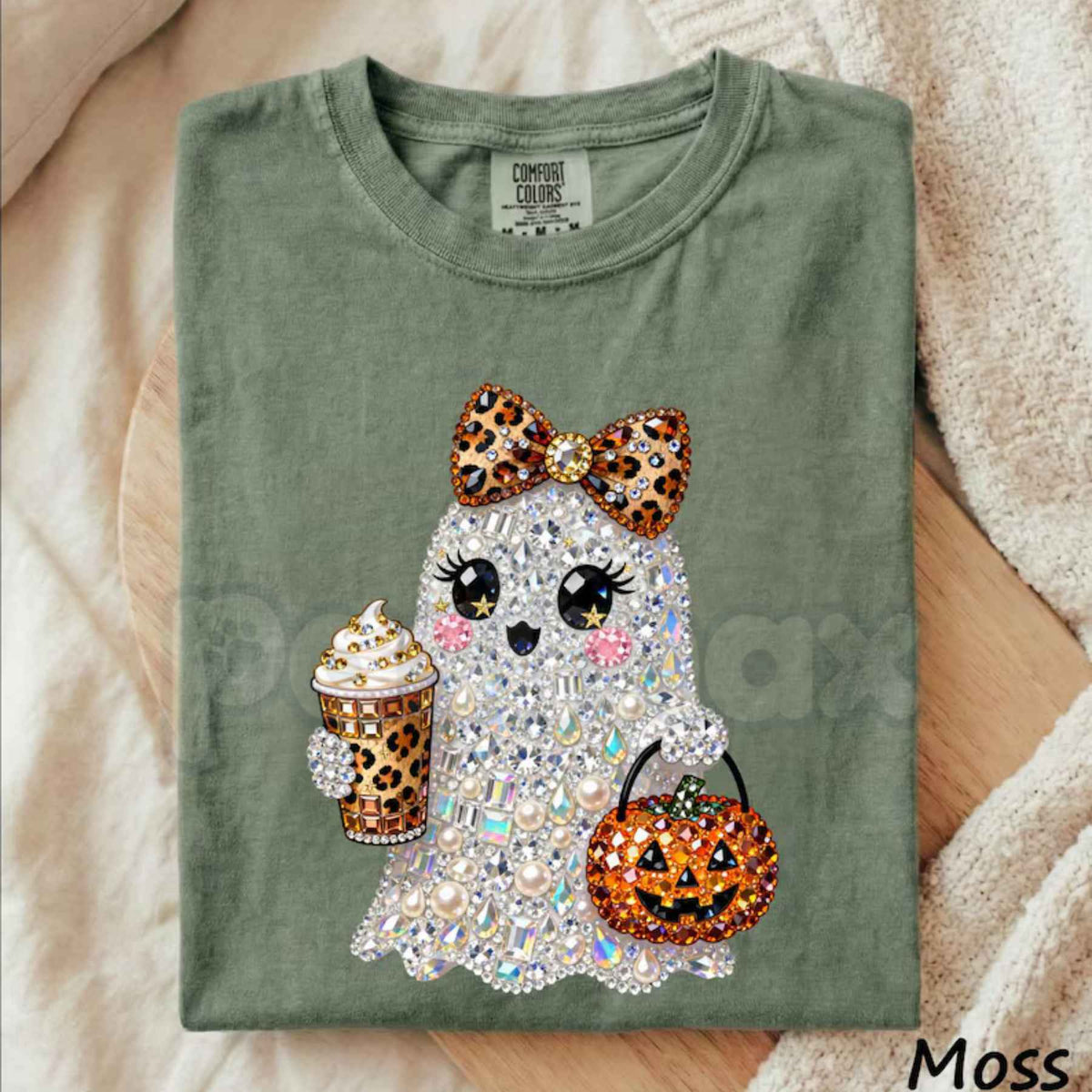 Comfort Colors® Rhinestone Glam Ghost T-Shirt – Sparkly Girly Spooky Season Graphic Tee, Cute Halloween Unisex Top & Gift