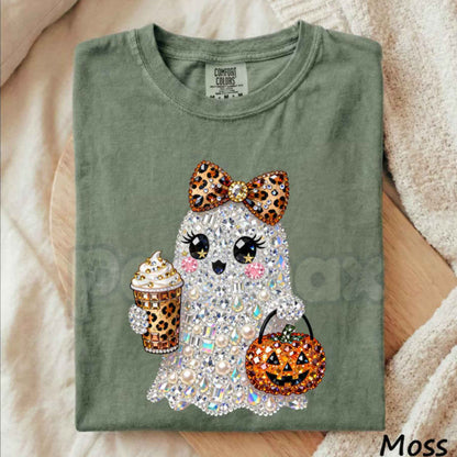Comfort Colors® Rhinestone Glam Ghost T-Shirt – Sparkly Girly Spooky Season Graphic Tee, Cute Halloween Unisex Top & Gift