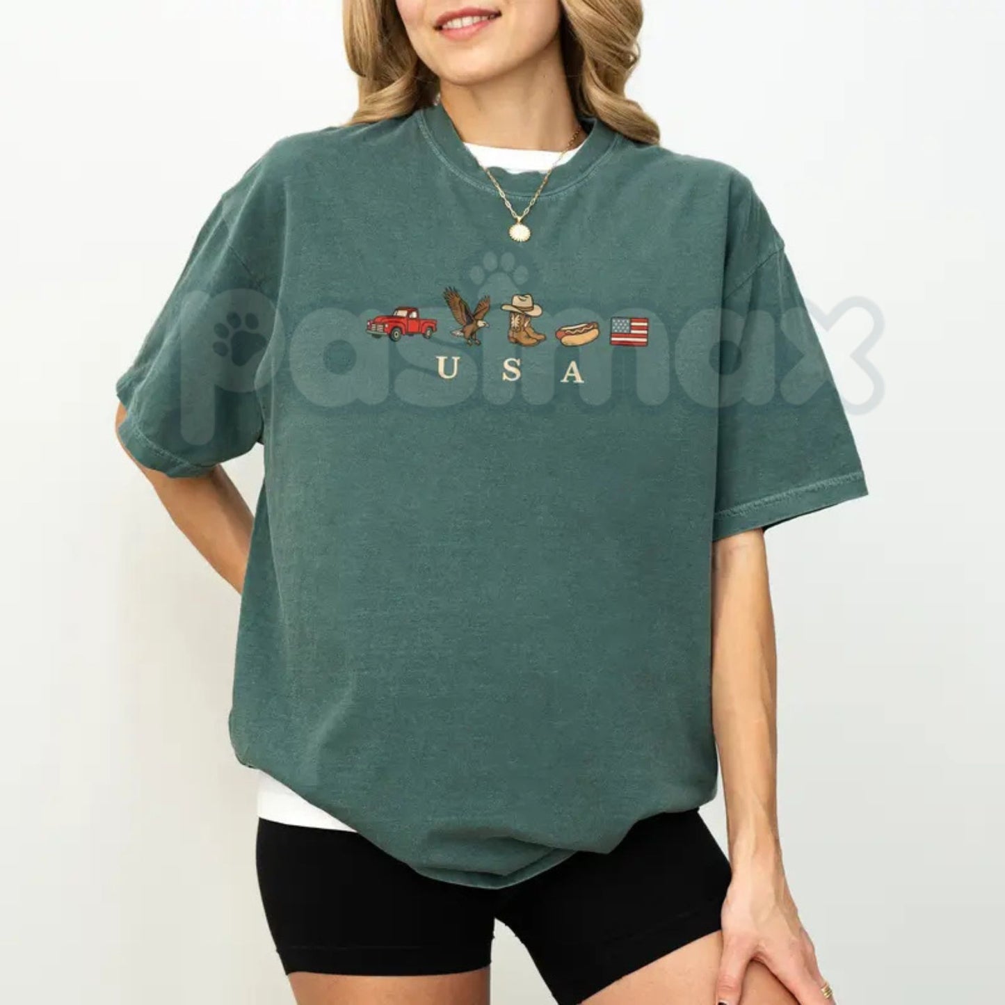 Comfort Colors® ChicCotton USA Icons T-Shirt – American Flag Graphic Tee, Vintage 4th of July Shirt, Retro Patriotic Aesthetic Summer Top