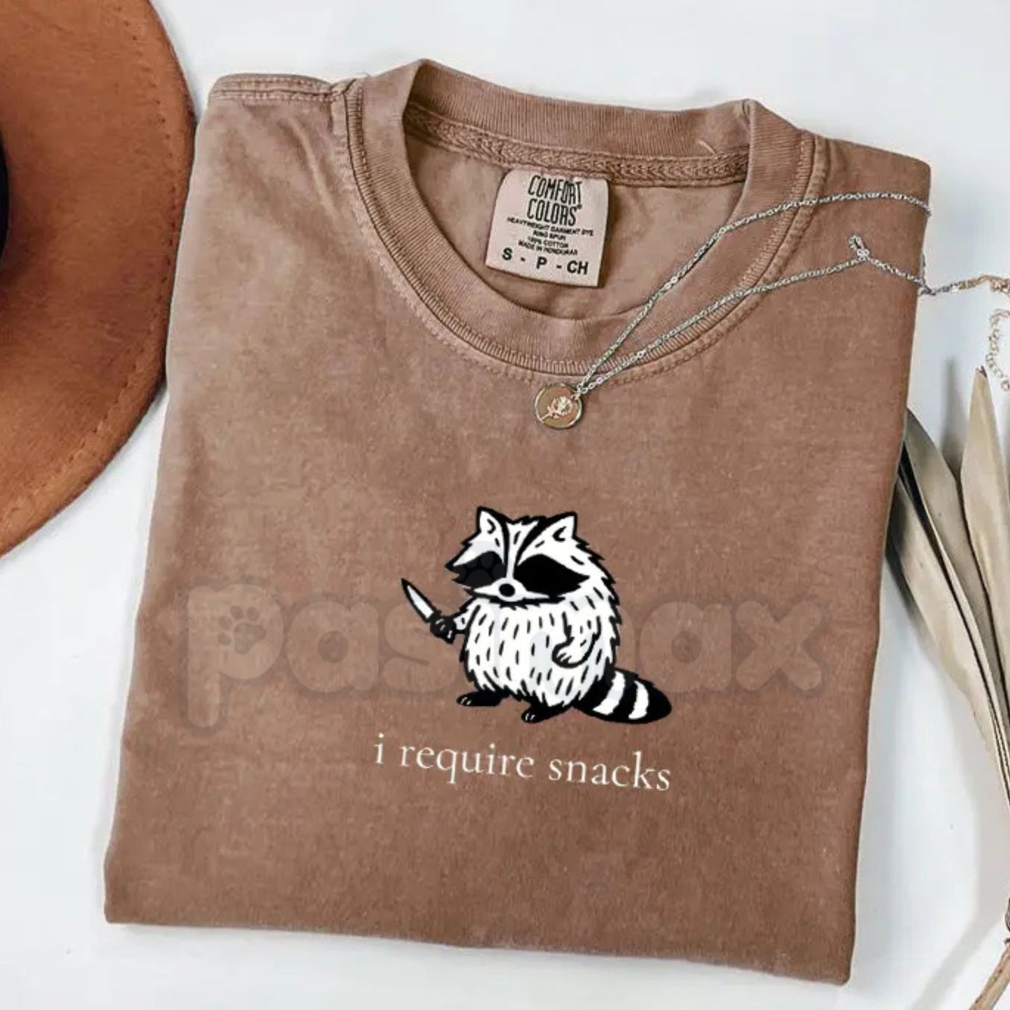 Comfort Colors® 'I Require Snacks' Raccoon T-Shirt – Funny Trash Panda Tee, Relatable Snack Lover Shirt, Vintage Animal Graphic Apparel