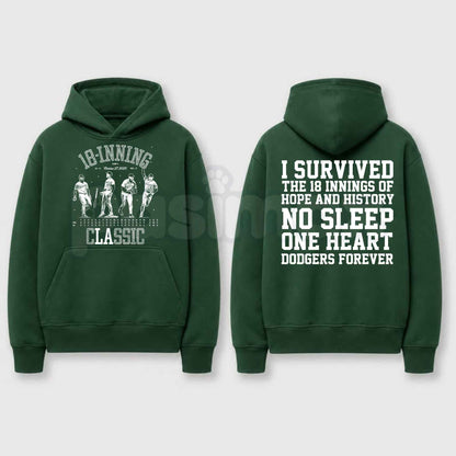 18 Innings of Agony & Glory Hoodie – Epic Baseball Marathon Graphic Pullover, Nostalgic Sports Memory Sweatshirt, Unisex Heavy Blend