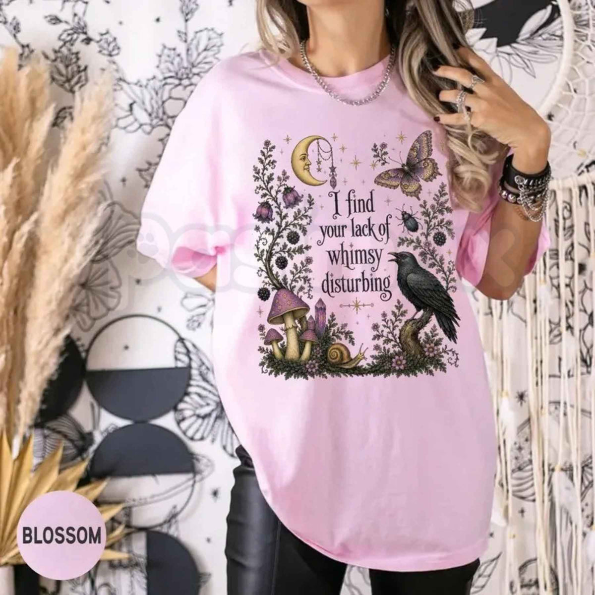 Comfort Colors® Lack of Whimsy Crow T-Shirt – Witchy Autumn Graphic Tee, Celestial Moth Halloween Unisex Top & Gift