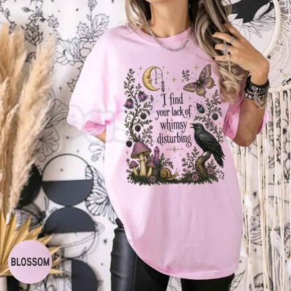 Comfort Colors® Lack of Whimsy Crow T-Shirt – Witchy Autumn Graphic Tee, Celestial Moth Halloween Unisex Top & Gift