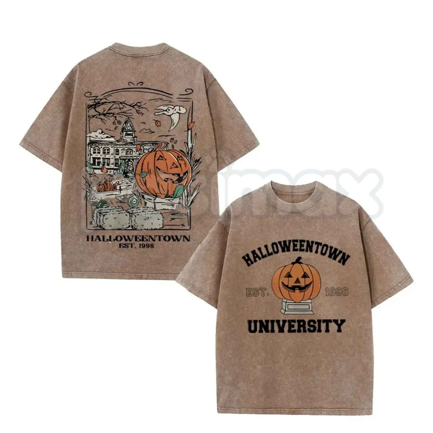 Vintage Halloweentown University Est 1998 T-Shirt – Pumpkin Spooky Town Washed Tee, Retro Autumn Movie Graphic Lightweight Cotton Unisex Top