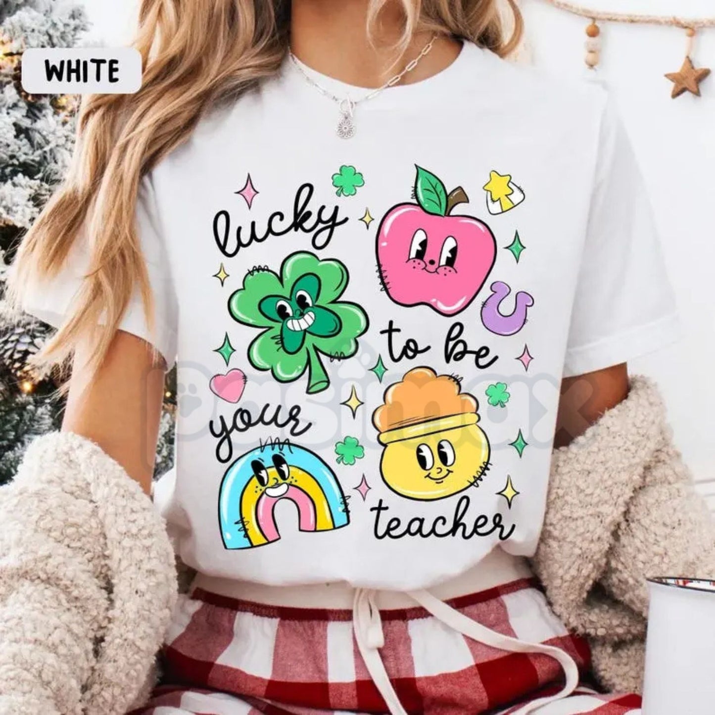 Comfort Colors® One Lucky Teacher T-Shirt – Groovy Retro St. Patrick’s Day Teacher Tee, Colorful Shamrock School Shirt, Aesthetic Irish Teacher Appreciation Gift