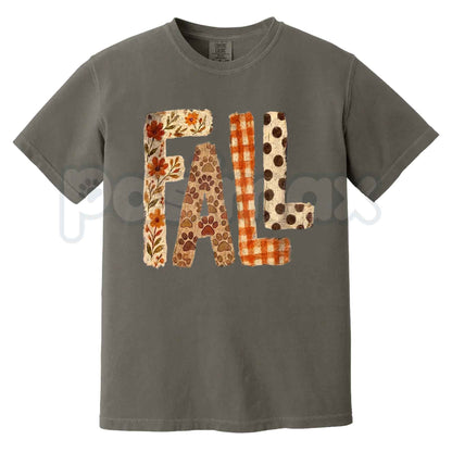Comfort Colors® Fall Patchwork Paw Print T-Shirt – Cute Autumn Floral Dog Lover Graphic Tee, Vintage Harvest Season Unisex Top
