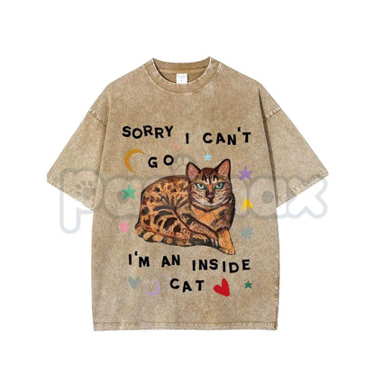 "Sorry, I Can'T Go, I'M a Home Cat" T-Shirt – Funny Introvert Cat Graphic Tee, Vintage Washed Lightweight Cotton All-Season Unisex Top