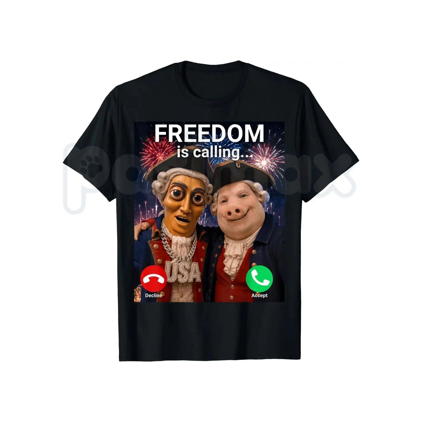 John Pork Freedom Is Calling Fourth Of July T-Shirt – Funny Tung Tung Tung Sahur Meme Tee, Patriotic 4th of July Humorous Shirt