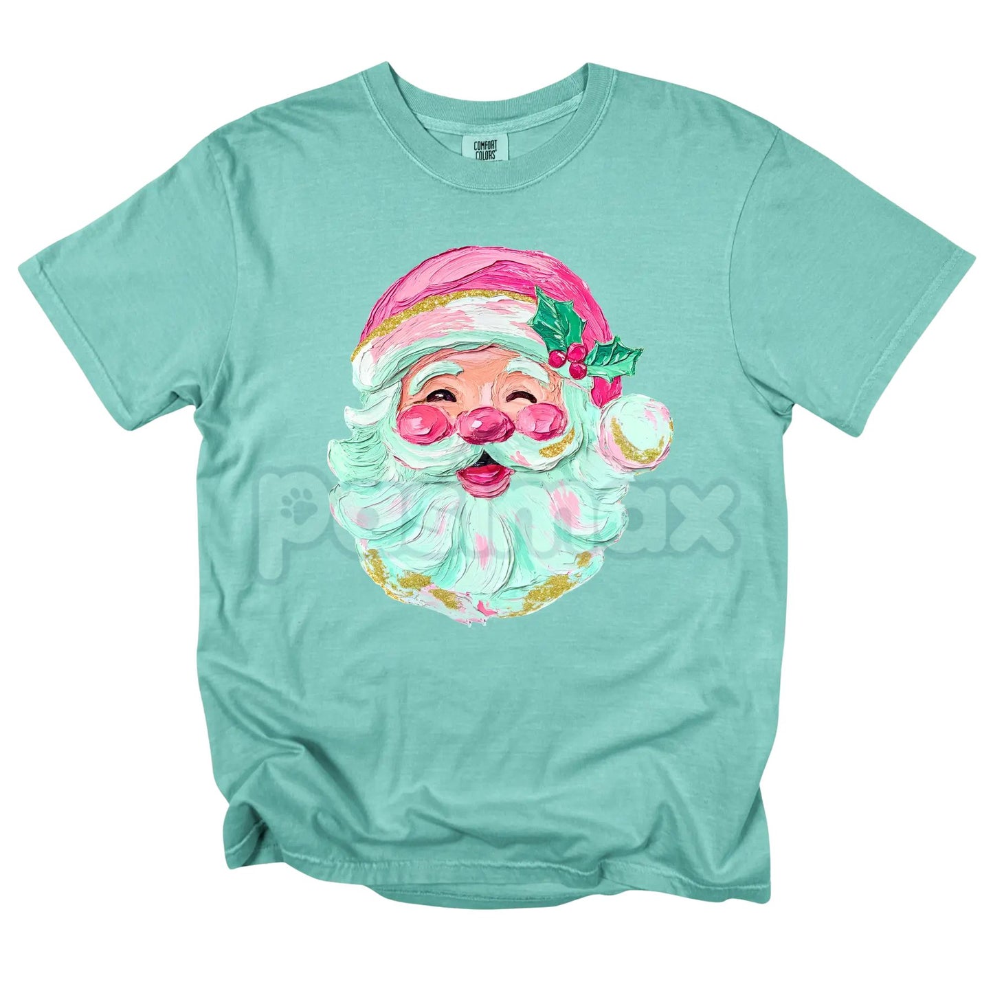 'NLB' Comfort Colors® Retro Santa T-Shirt – Pink Painted Christmas Vintage Tee, Unique Holiday Style