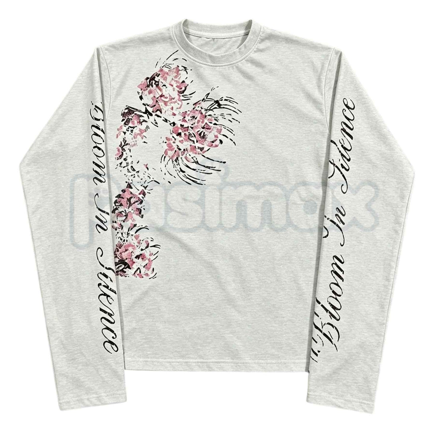 Diagonal Floral Distressed Print Dual Sleeve Script Long Sleeve Tee – Vintage Floral Graphic Shirt for Men & Women