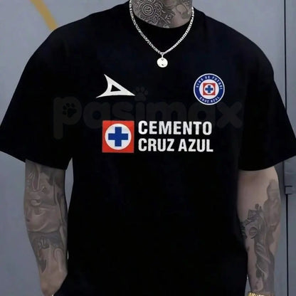 Men's Cruz Azul "Cemento" Logo Graphic T-Shirt – Classic Soccer Heritage Club Pride Unisex Crewneck Tee