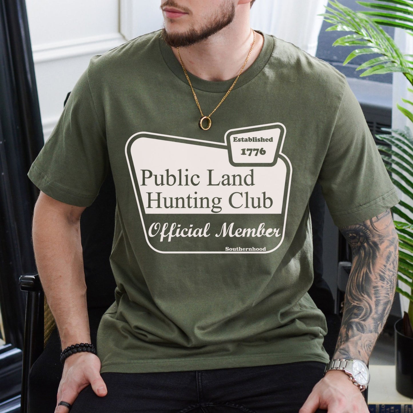 Public Land Hunting Club T-Shirt - Sage Color Tee, Hunter & Outdoorsman Apparel