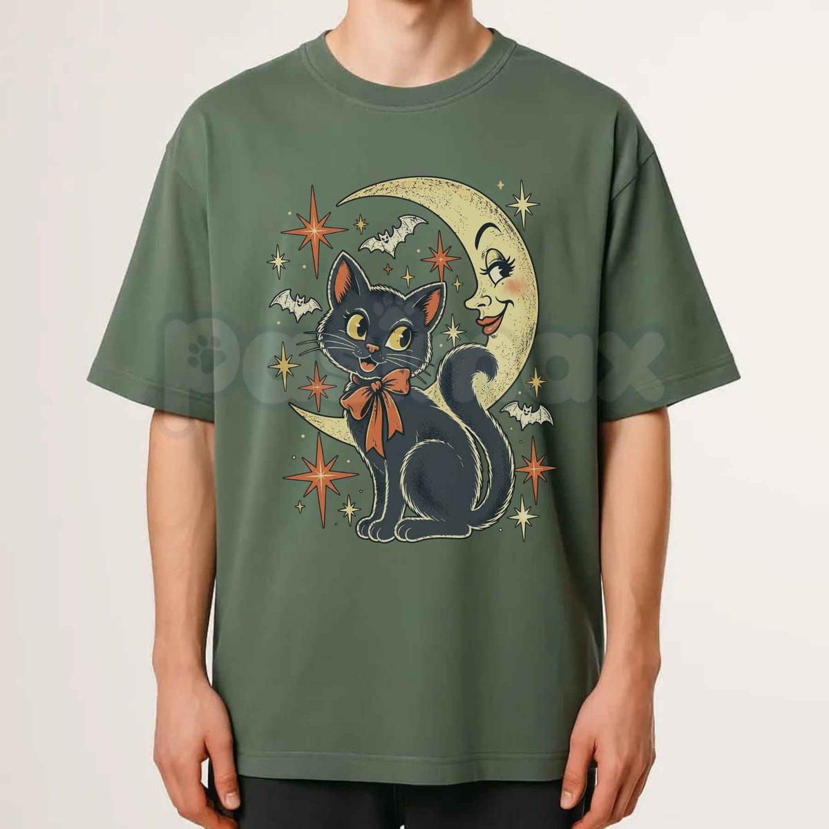 Comfort Colors® Black Cat Halloween T-Shirt – Y2K Vintage Graphic Tee, Witchy Moon Pumpkin Unisex Top & Goth Gift