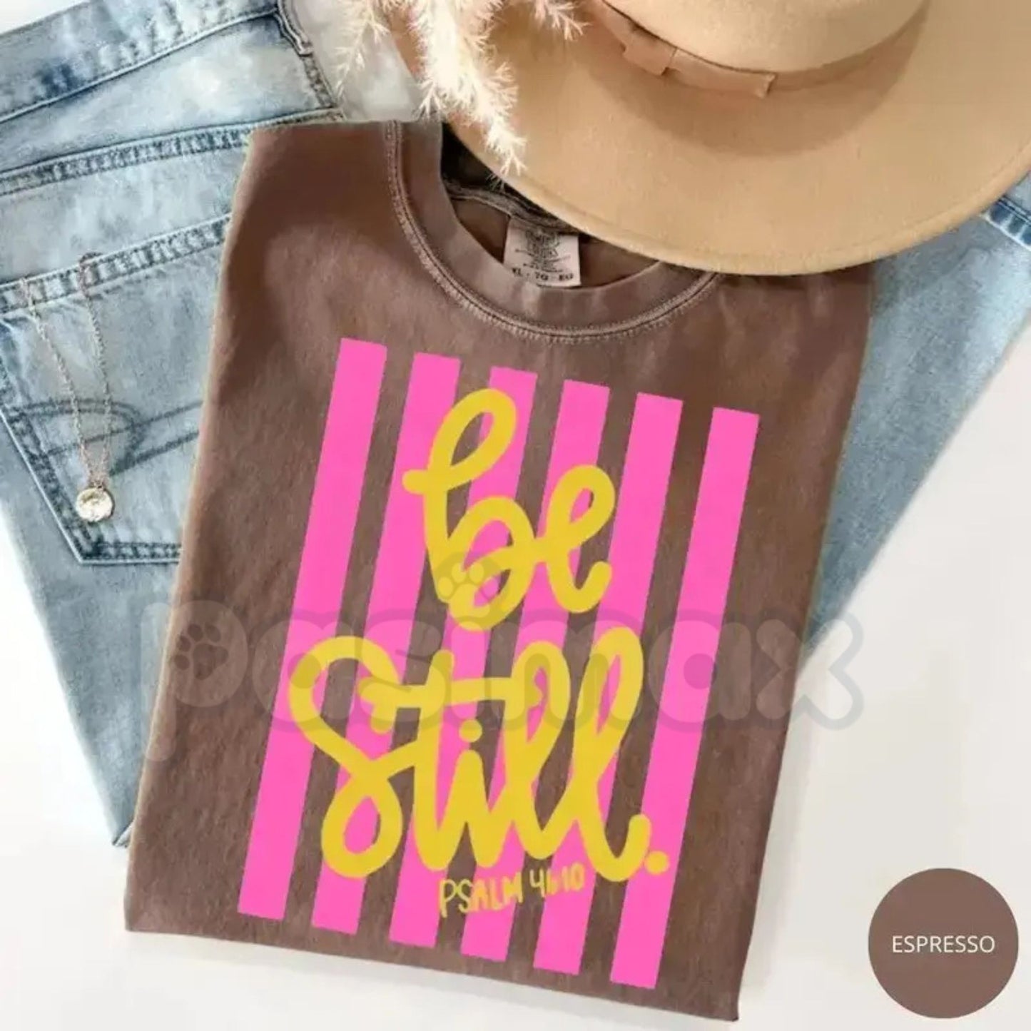 Comfort Colors® Be Still T-Shirt – Love Like Jesus Pink Stripes Graphic Tee, Girly Christian Aesthetic Shirt, Trendy Faith-Based Preppy Top