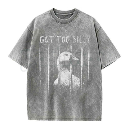 Funny Goose Meme Washed T-Shirt – Retro Chaotic Animal Graphic Tee, Vintage Acid Wash Lightweight Cotton Unisex Streetwear Top