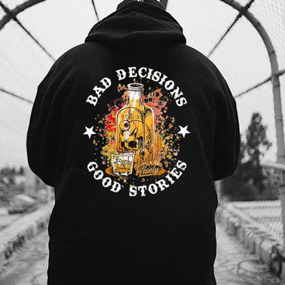 "Bad Decisions Good Stories" Halloween Hoodie – Gen X Pullover, Spooky Nostalgia