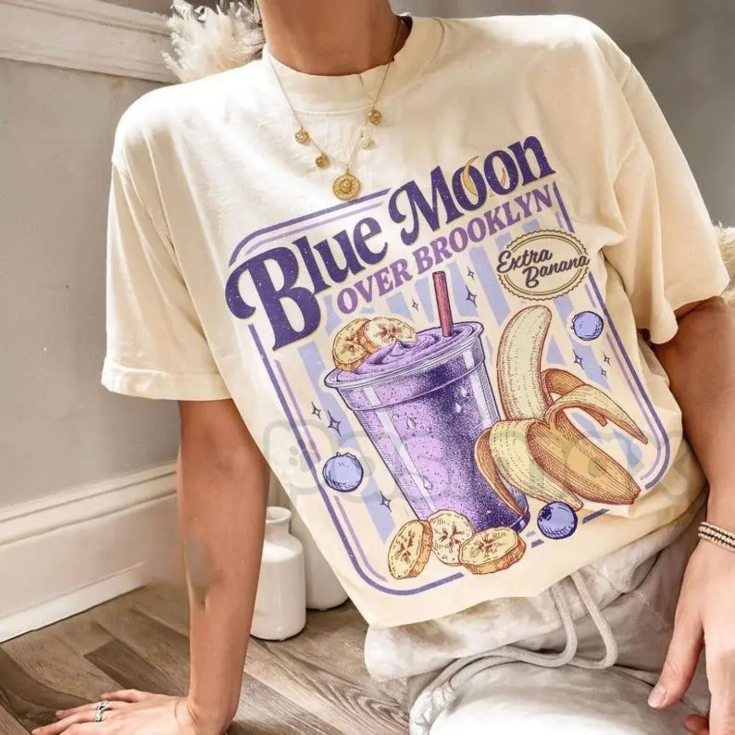 Parody Blue Moon Over Brooklyn T-Shirt - Extra Banana Smoothie Graphic Tee, Heated Rivalry Fan Merch, Shane and Ilya Hockey Romance Shirt, Ironic Brooklyn Sports Bar Apparel