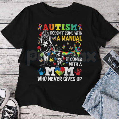 "Autism Mom: No Manual Included" T-Shirt – Inspirational Neurodiversity Awareness Graphic Tee, Premium 100% Cotton Autism Mama Top, Soft Lived-In Heavyweight Acceptance Month Shirt, Made in USA