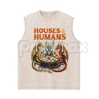Vintage Acid Wash Fantasy Dragon Tabletop RPG Graphic Tank Top – D&D Dungeon Master Sleeveless Shirt, Retro Mythical Dragon Lightweight Cotton Unisex Top
