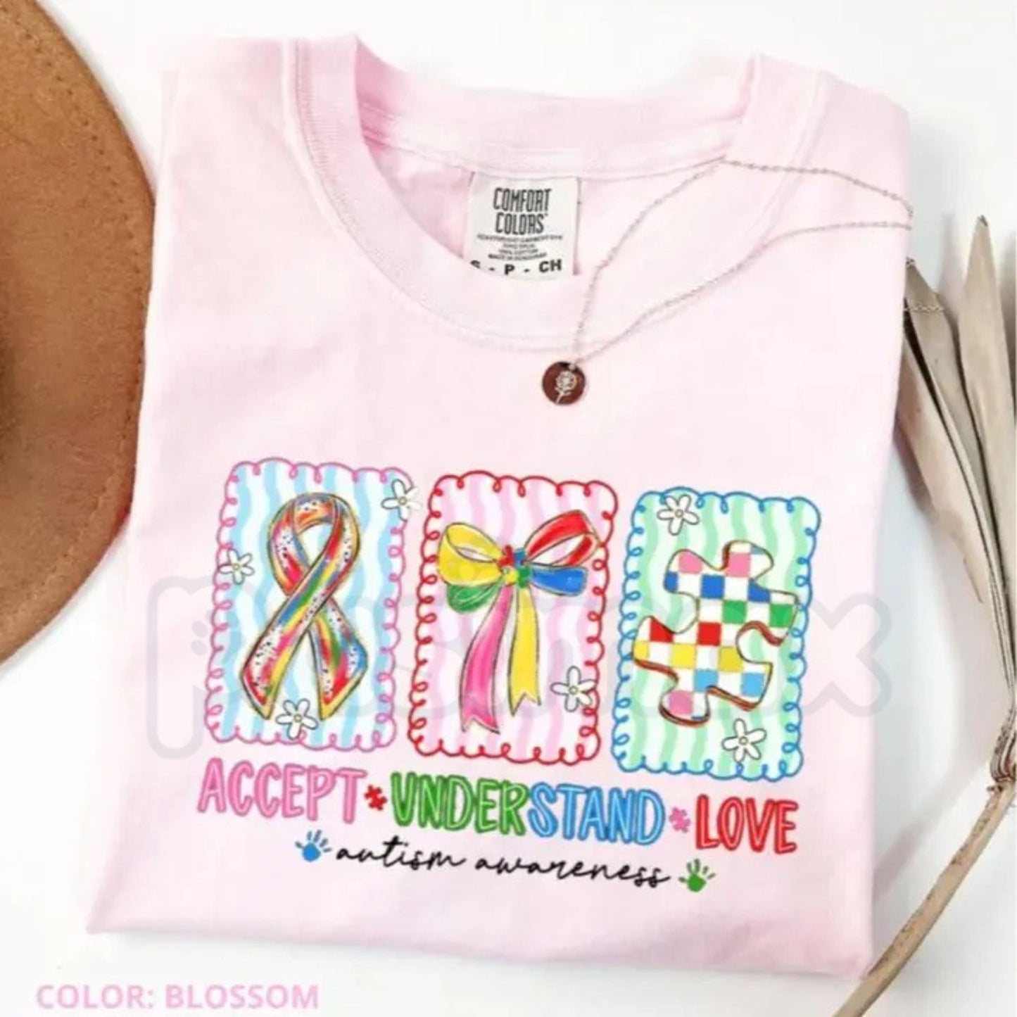 Comfort Colors® Autism Accept, Understand, Love T-Shirt – Trendy Coquette Bow Autism Mama Graphic Tee, Puzzle Piece Faith & Love Awareness Shirt