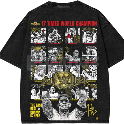 John Cena "The Last Real Champ" T-Shirt – Vintage Washed Oversized Cotton Graphic Tee, WWE Retro