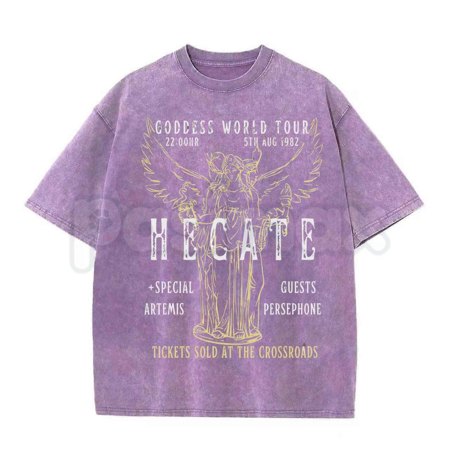 Hecate Goddess World Tour Outfit T-Shirt – Dark Academia Gothic Mythology Graphic Tee, Vintage Acid Washed Lightweight Cotton Unisex Witchy Top