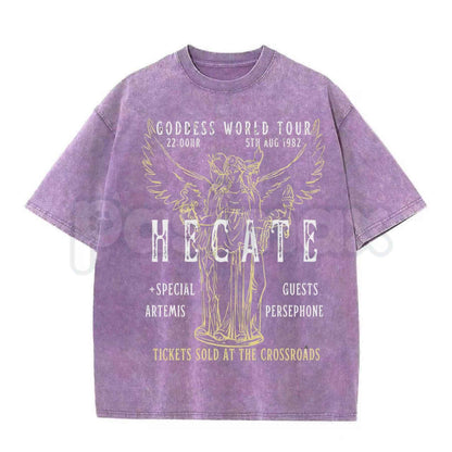 Hecate Goddess World Tour Outfit T-Shirt – Dark Academia Gothic Mythology Graphic Tee, Vintage Acid Washed Lightweight Cotton Unisex Witchy Top