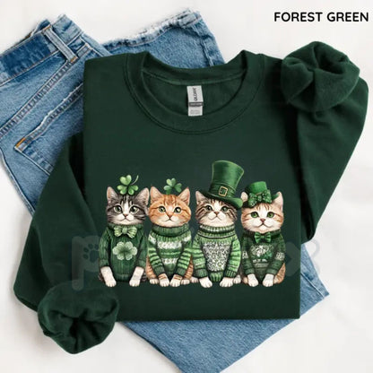 St Patricks Day Cats Sweatshirt | Funny Lucky Cat Crewneck | Retro Irish Cat Graphic Jumper | St. Paddy’s Day Feline Pullover | Aesthetic Shamrock Cat Shirt | Cute Meow-ry St Patricks Gift