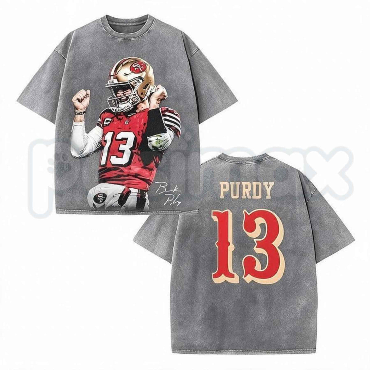 Brock Purdy #13 Bay Area Football Fan Art Inspired Acid Washed Graphic Tee – Retro San Francisco Quarterback Shirt, Vintage Mineral Wash Lightweight Cotton Unisex Top