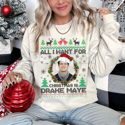 All I Want For Christmas Is D Maye Sweatshirt | Drake Maye Football Fan Crewneck | UNC QB Draft Prospect Jumper | Sports Holiday Gift