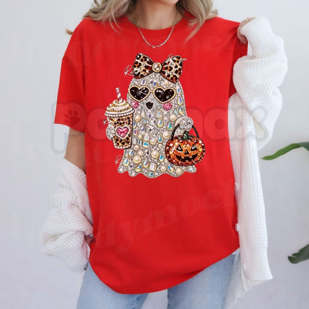 Faux-Stone Ghost Graphic T-Shirt – Women's Vintage Spooky Cotton Tee